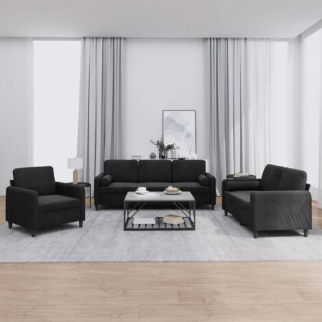 vidaXL 3-teiliges Sofa-Set mit Kissen in schwarzem Samt