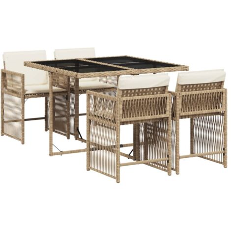 5-tlg. Garten-Essgruppe mit Kissen Beige Poly Rattan vidaXL