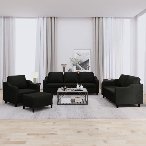 4-tlg. Sofagarnitur mit Kissen Schwarz Stoff vidaXL