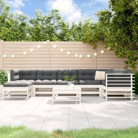 vidaXL Gartenmöbel 8-teilig mit Kissen Weiß Massivholz