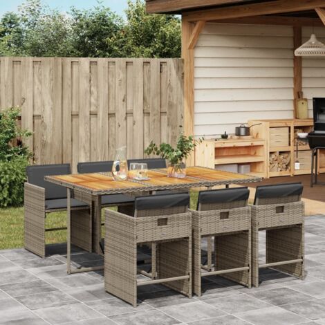 Essgruppe für Garten mit Kissen 7-teilig Grau Rattan