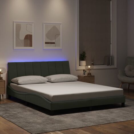 Bettgestell mit LED-Leuchten Hellgrau 160x200 cm Samt vidaXL646713 (1/5)