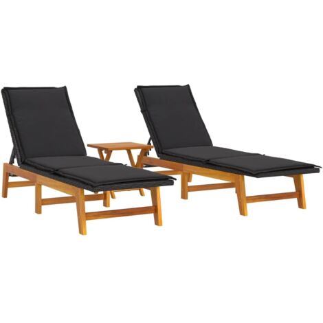 Gartenmöbelset 3 pcs aus geflochtenem Kunstharz und massivem Akazienholz