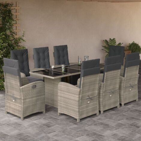 vidaXL Gartenset mit Kissen 9-teilig Hellgrau Rattan