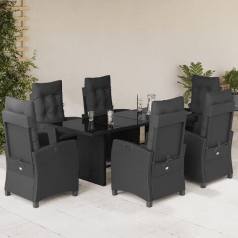 vidaXL Gartenmöbelset mit Kissen 7-teilig Schwarz Geflecht