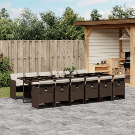 13-tlg. Garten-Essgruppe mit Kissen Braun Poly Rattan vidaXL