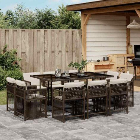 Garten-Essgruppe mit Kissen 11 Teilig Braun Rattan