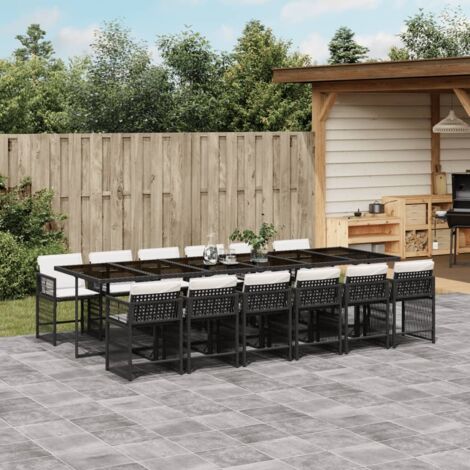 13-tlg. Garten-Essgruppe mit Kissen Schwarz Poly Rattan vidaXL