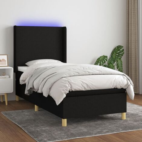 Bettrahmen mit Matratze und LED Schwarz 90x190 cm Stoff (1/5)