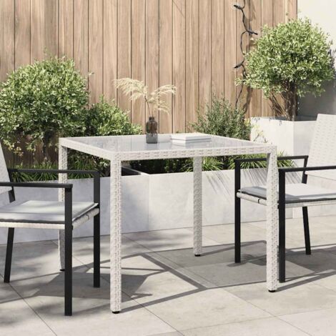 Garten Tisch 90x90x75cm Gehärtetes Glas und Geflochtene Harz Weiß