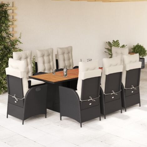 9-tlg. Garten-Essgruppe mit Kissen Schwarz Poly Rattan vidaXL
