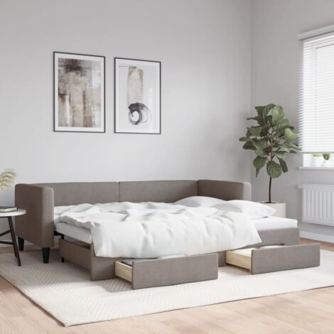 Tagesbett Ausziehbar mit Schubladen Taupe 80x200 cm Stoff vidaXL