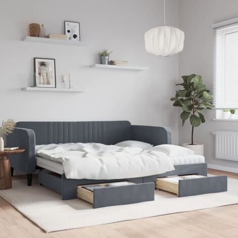 Tagesbett Ausziehbar mit Schubladen Dunkelgrau 90x190 cm Samt vidaXL