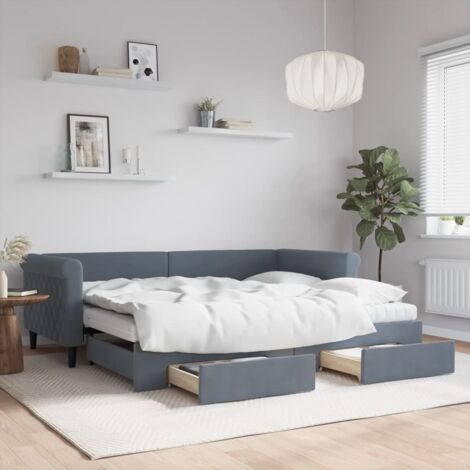 Tagesbett Ausziehbar mit Schubladen Dunkelgrau 90x200 cm Samt vidaXL
