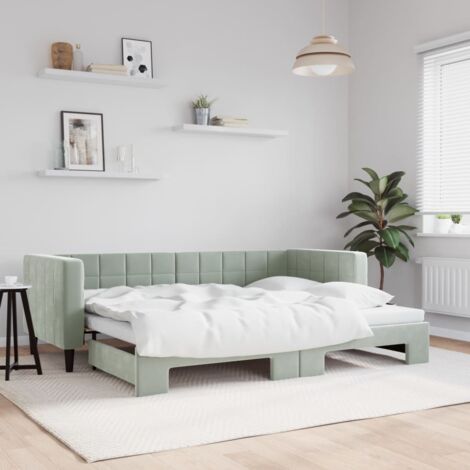 Tagesbett Ausziehbar Hellgrau 80x200 cm Samt vidaXL
