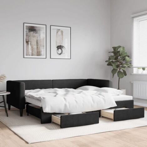 Tagesbett Ausziehbar mit Schubladen Schwarz 90x200 cm Stoff vidaXL