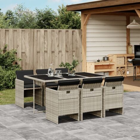 Gartenessgruppe mit Kissen 7 Teile grau rattan