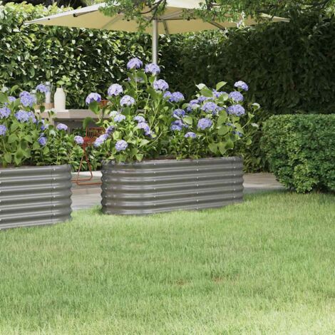 vidaXL Hochbeet Garten Pulverbeschichteter Stahl 114x40x36 cm Grau