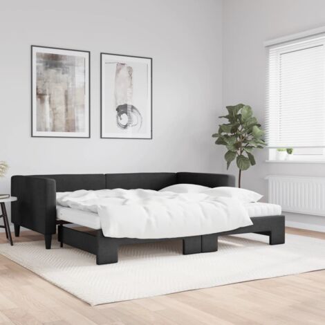 Tagesbett Ausziehbar mit Matratzen Schwarz 100x200 cm Stoff vidaXL