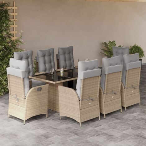 9-tlg. Garten-Essgruppe mit Kissen Beigemischung Poly Rattan vidaXL