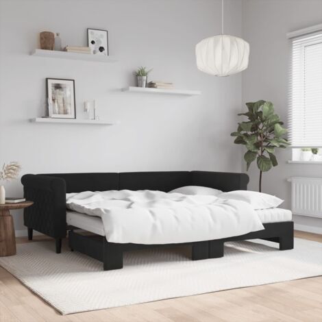 Tagesbett Ausziehbar mit Matratzen Schwarz 90x190 cm Samt vidaXL