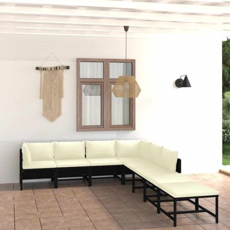 vidaXL Gartenlounge 8-teilig mit Kissen Geflecht Schwarz
