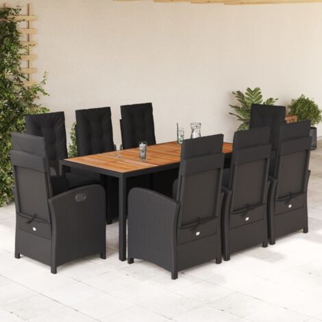 9-tlg. Garten-Essgruppe mit Kissen Schwarz Poly Rattan vidaXL