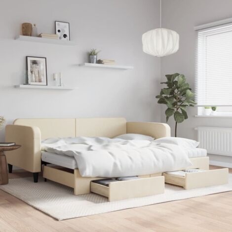 Tagesbett Ausziehbar mit Schubladen Creme 100x200 cm Stoff vidaXL