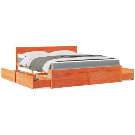 Bett mit Schubladen und Matratze Wachsbraun 180x200 Massivholz vidaXL