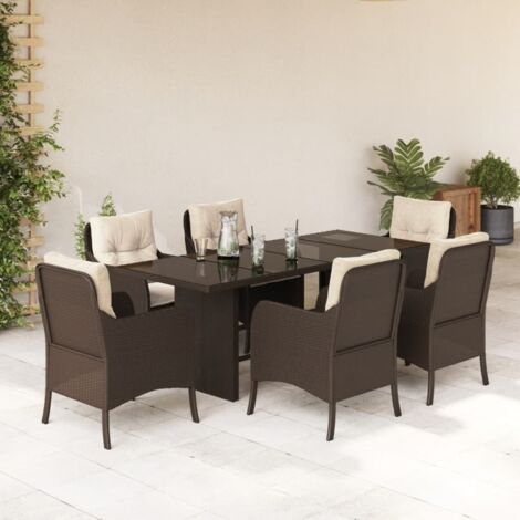 Gartenmöbelset mit Kissen 7-teilig braun Rattangeflecht (1/5)