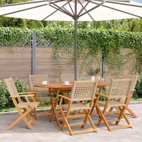 Gartenstühle 6 Stk. Klappbar Beige Poly Rattan & Massivholz vidaXL299739