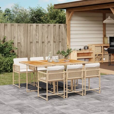 Garten-Essgruppe mit Kissen 7-teilig Beige Poly Rattan