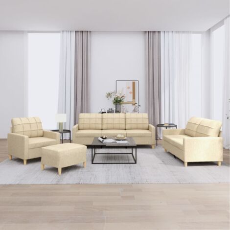 vidaXL 4-teiliges Sofa-Set mit Kissen Creme Stoff