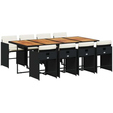 Gartenmöbel-Set 9-teilig mit schwarzen Kissen aus geflochtener Kunstharz