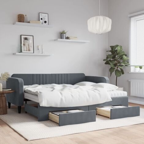 Tagesbett Ausziehbar mit Schubladen Dunkelgrau 90x200 cm Samt vidaXL (1/5)