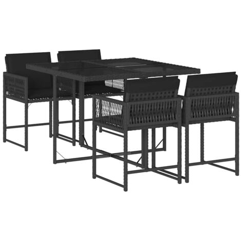 Garten-Essgruppe mit Kissen 5-teilig Schwarz Rattan