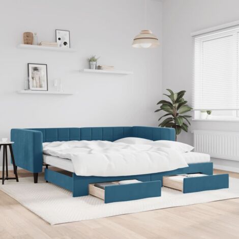 Tagesbett Ausziehbar mit Schubladen Blau 100x200 cm Samt vidaXL