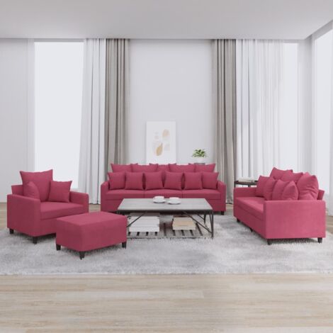4-tlg. Sofagarnitur mit Kissen Weinrot Samt vidaXL