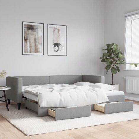 Tagesbett Ausziehbar mit Schubladen Hellgrau 80x200 cm Stoff vidaXL