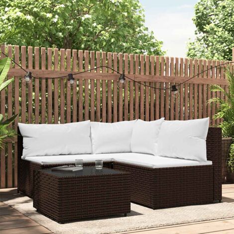 Gartenlounge 4-teilig mit Kissen Braun Geflecht