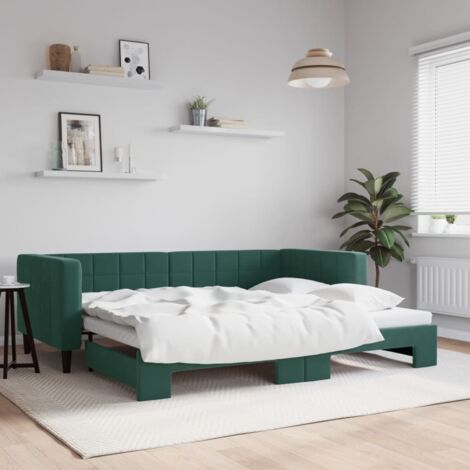 Tagesbett Ausziehbar Dunkelgrün 90x200 cm Samt vidaXL