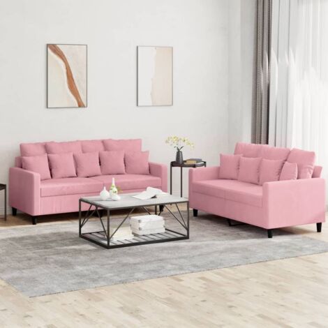 vidaXL 2-teiliges Sofa-Set mit Kissen Rosa Samt