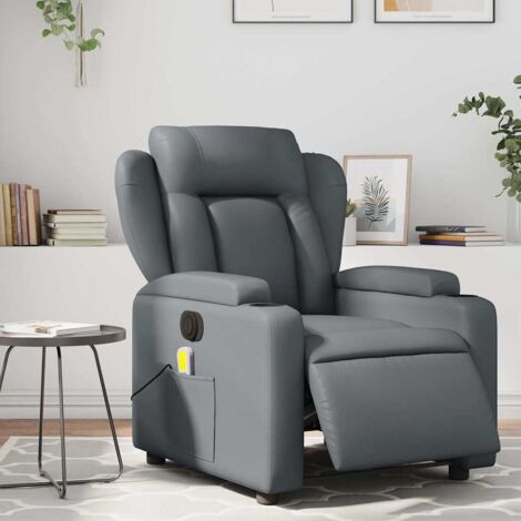 Elektrischer Massage-Sessel mit Neigungsfunktion in Grau, Kunstleder