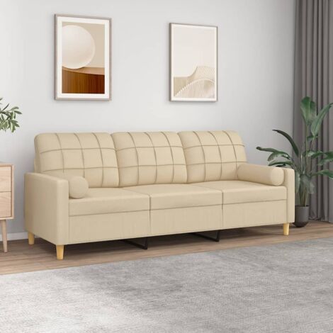 3-Sitzer Sofa mit dekorativen Kissen Creme 180 cm Stoff