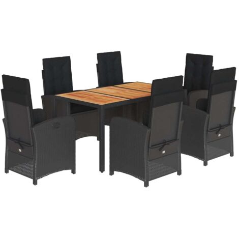 7-tlg. Garten-Essgruppe mit Kissen Schwarz Poly Rattan vidaXL
