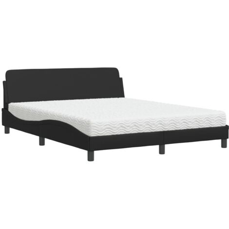 Bett mit Matratze Schwarz 160x200 cm Kunstleder vidaXL470036 (1/5)