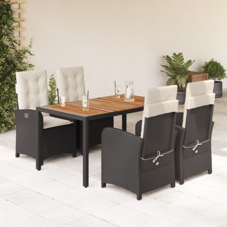 vidaXL 5-tlg. Garten-Essgruppe mit Kissen Schwarz Poly Rattan