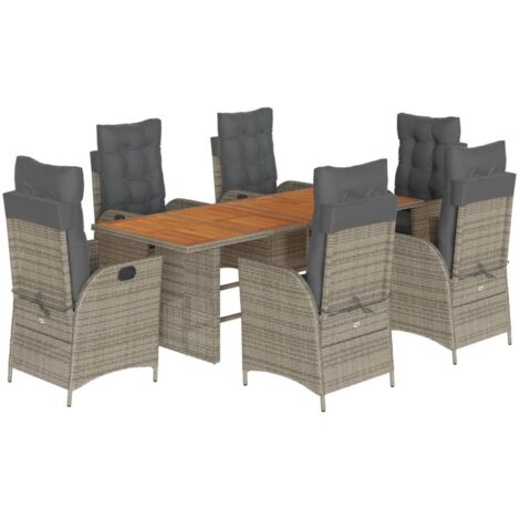 Essgruppe für den Garten mit Kissen 7-teilig Grau Rattan