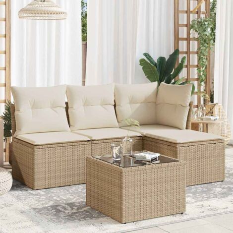 5-tlg. Garten-Sofagarnitur mit Kissen Beige Poly Rattan vidaXL