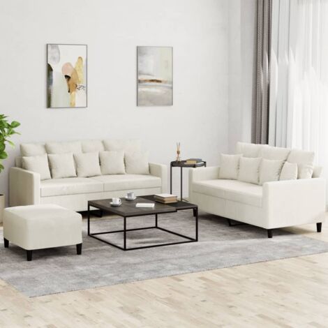 3-tlg. Sofagarnitur mit Kissen Creme Samt vidaXL